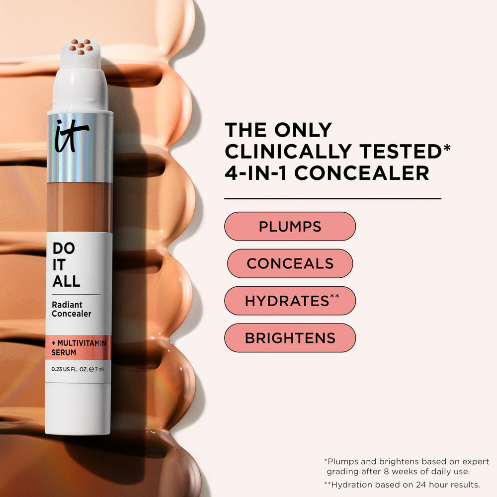IT Cosmetics Do It All Radiant Concealer dermatologist-tested badge closeup.