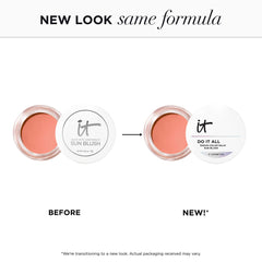 IT Cosmetics Do It All Serum Color Balm Sun Rush tube close-up shows creamy texture.