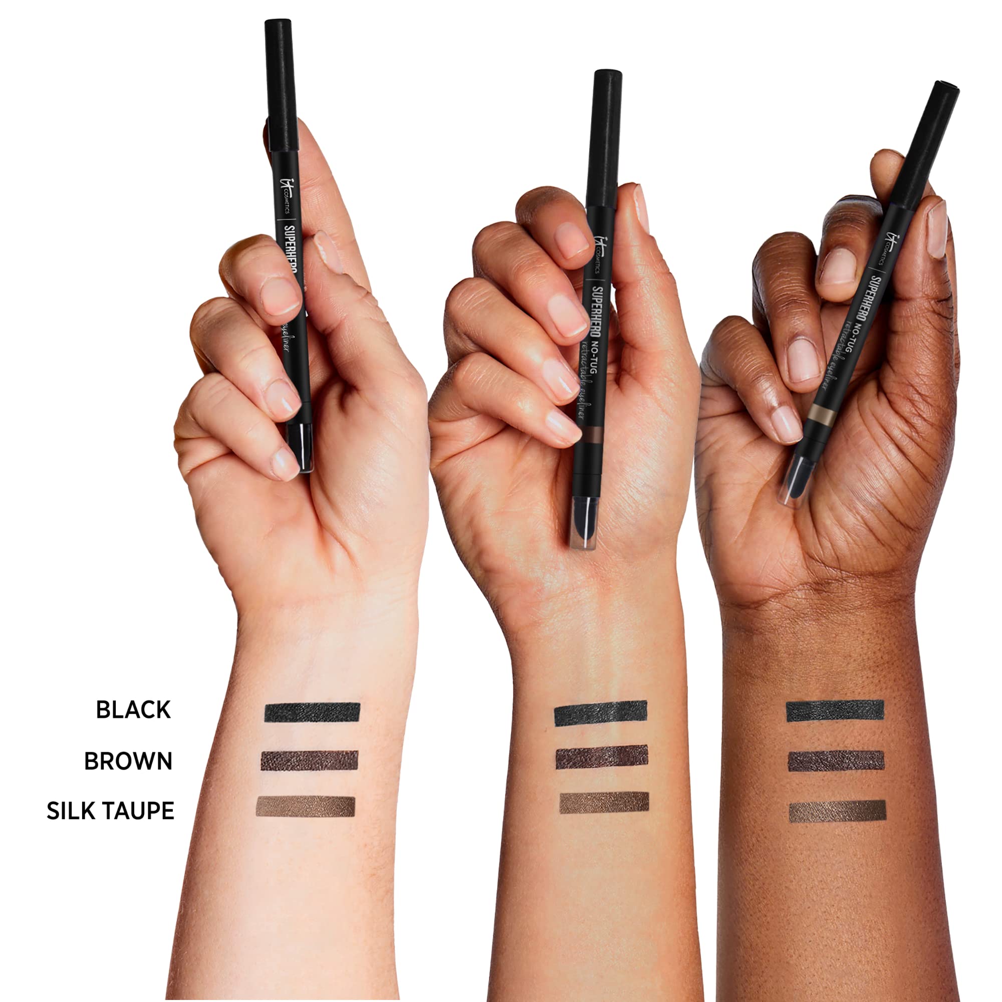Twist-up mechanism reveals IT Cosmetics eyeliner for mess-free, sharpening-free use