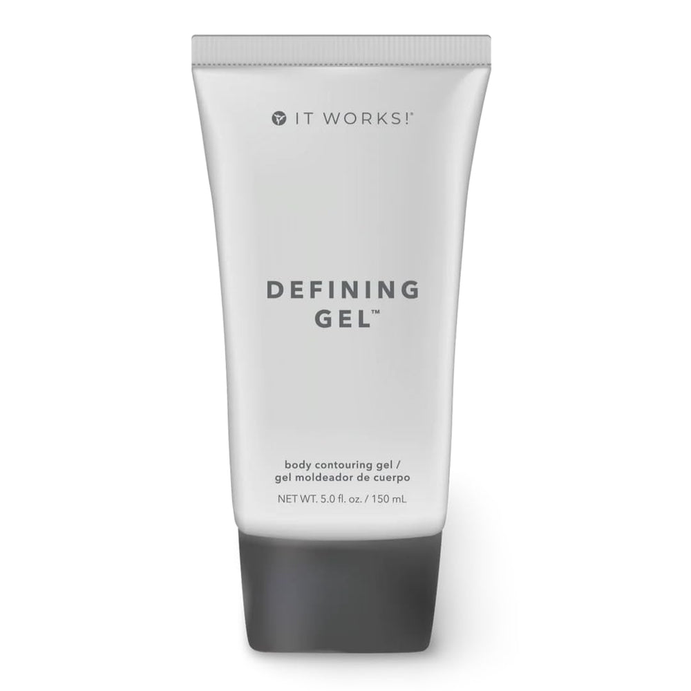 It Works! Defining Gel bottle close-up highlighting hydration and skin tightening.