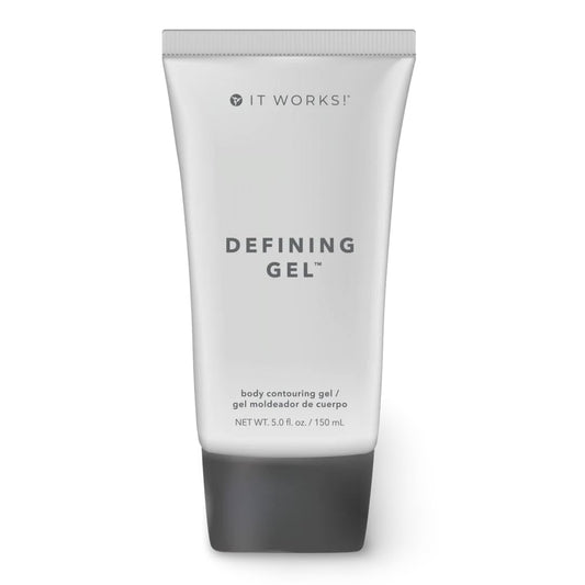 It Works! Defining Gel bottle close-up highlighting hydration and skin tightening.