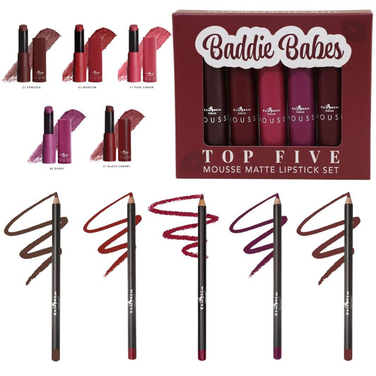 Italia Deluxe Lip Kit closeup on lipliners demonstrating precise application and smooth, creamy formula.