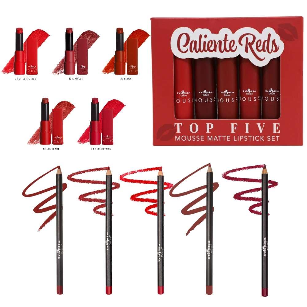 Italia Deluxe Top Five Lip Kit with lipsticks and liners, bold color for lasting definition.