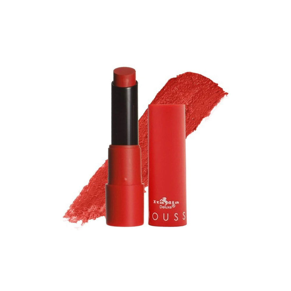 Italia Deluxe Poison Apple swatch reveals dramatic red with soft fade at edges