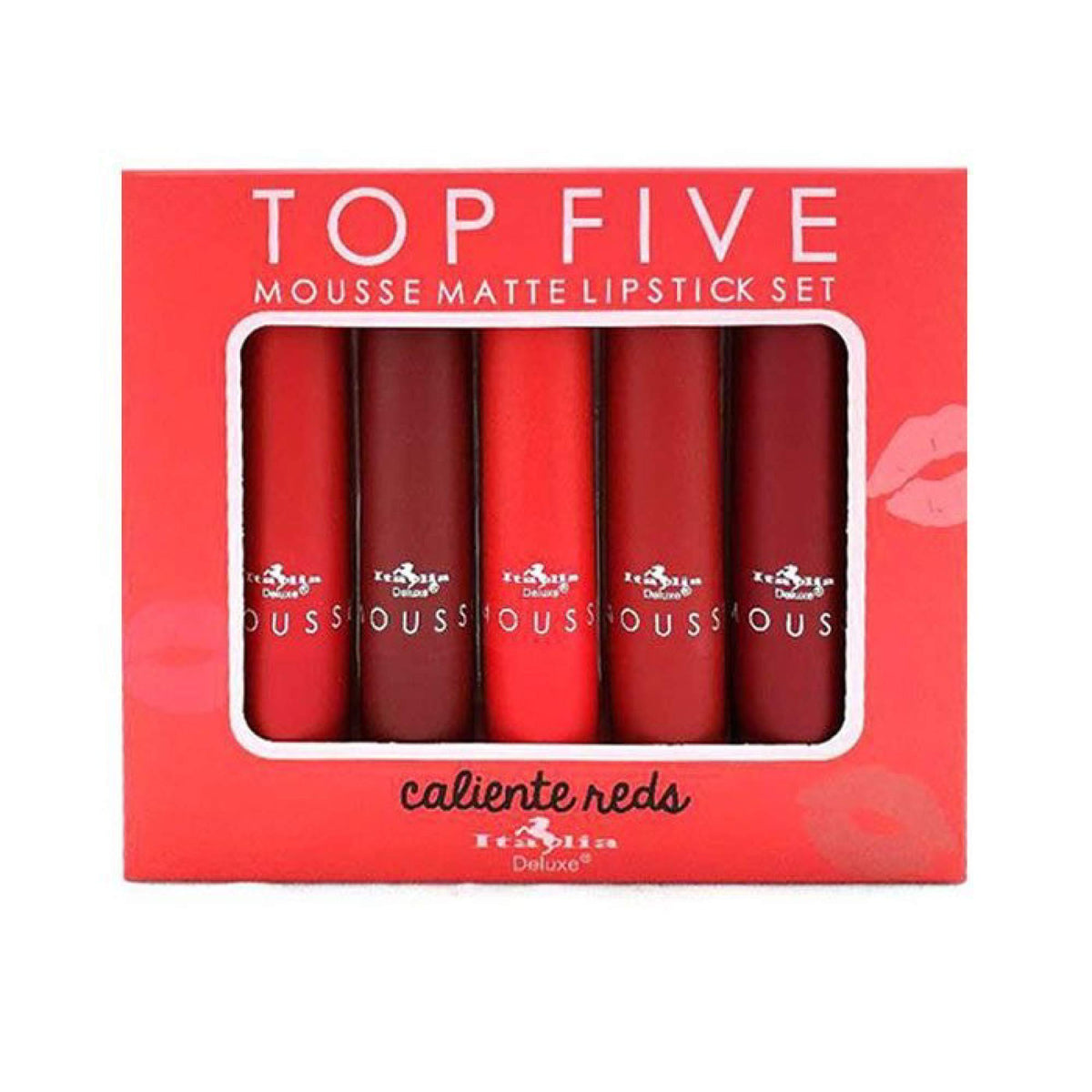 Italia Deluxe Top Five Mousse Matte Lipstick Stiletto swatch showing velvety matte texture