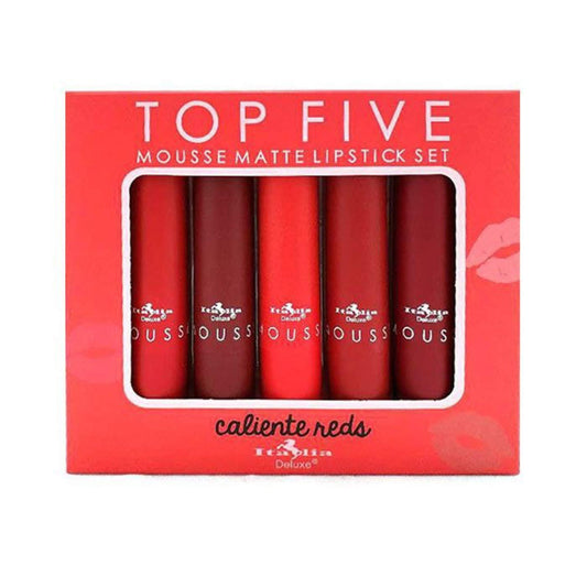 Italia Deluxe Top Five Mousse Matte Lipstick Stiletto swatch showing velvety matte texture