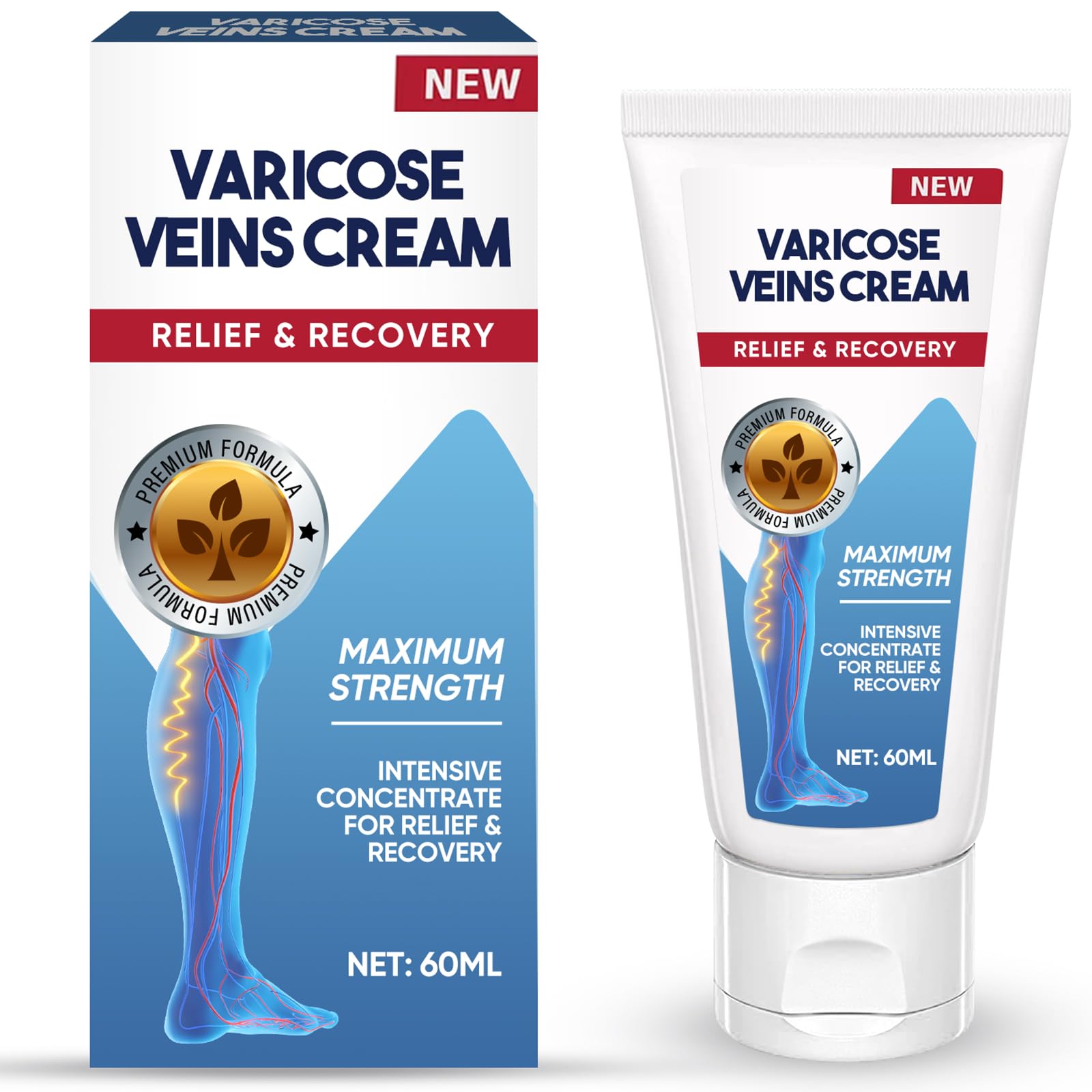 ITECFREELY Varicose Veins Cream bottle on a clean surface for daily leg support.