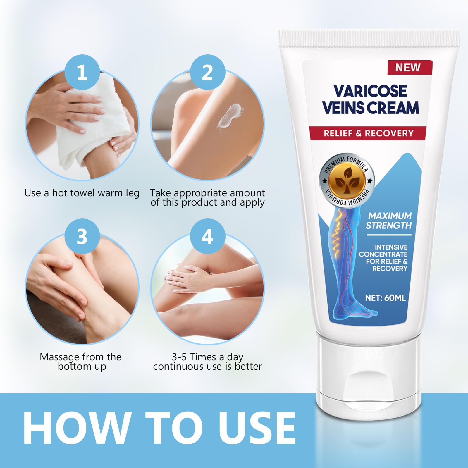 ITECFREELY Varicose Veins Cream on legs supports comfort while standing.