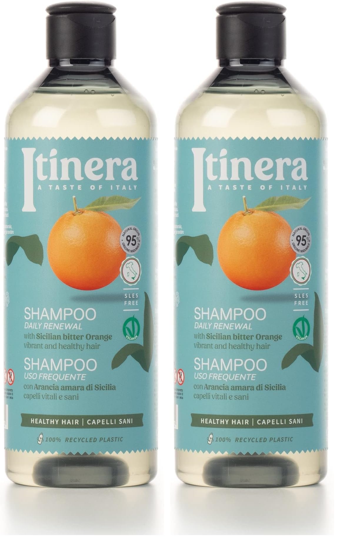 ITÍNERA Itinera Daily Renewal Shampoo bottle shows vegan, natural-origin formula for gentle cleansing.