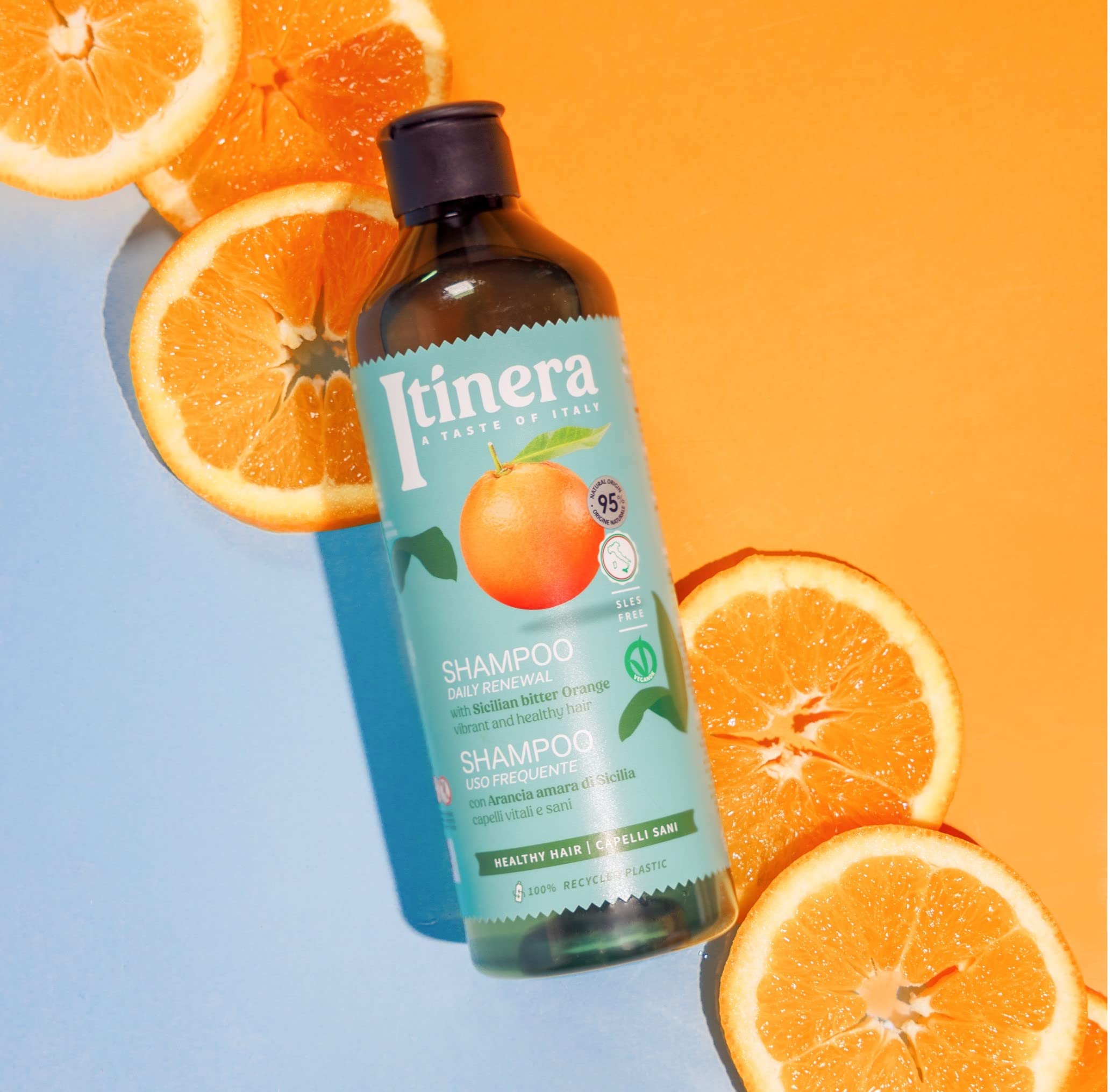 Recycled packaging of ITÍNERA Itinera Daily Renewal Shampoo signals eco-friendly choice.