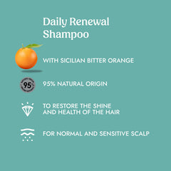 Sicilian orange fragrance note of ITÍNERA Itinera Daily Renewal Shampoo conveys fresh aroma.