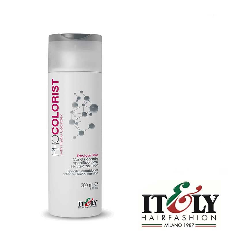 IT&LY ProColorist Revivor Hyalu Colorplex conditioner application demonstrates smoothing and color retention