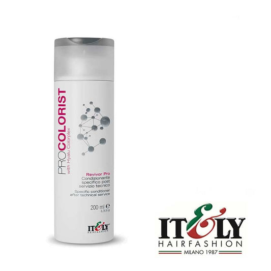 IT&LY ProColorist Revivor Hyalu Colorplex conditioner application demonstrates smoothing and color retention