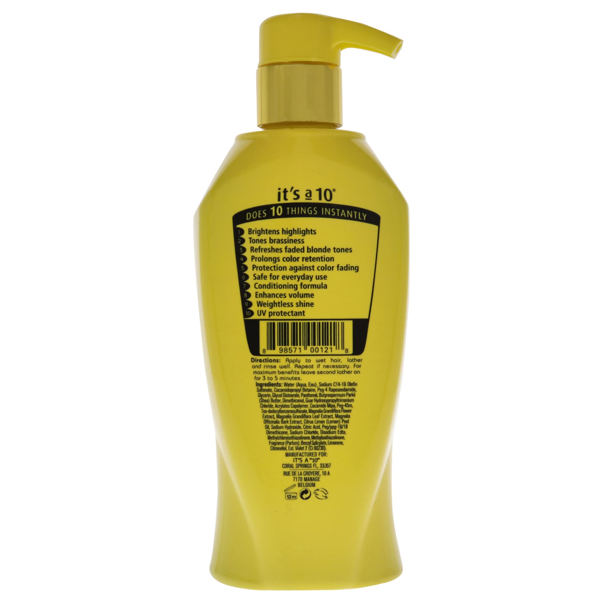 It's a 10 Haircare Miracle Brightening Shampoo foamy lather showcases even tone and color protection.