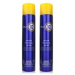 It's a 10 Miracle Finishing Spray bottle showing a glossy finish and flexible hold