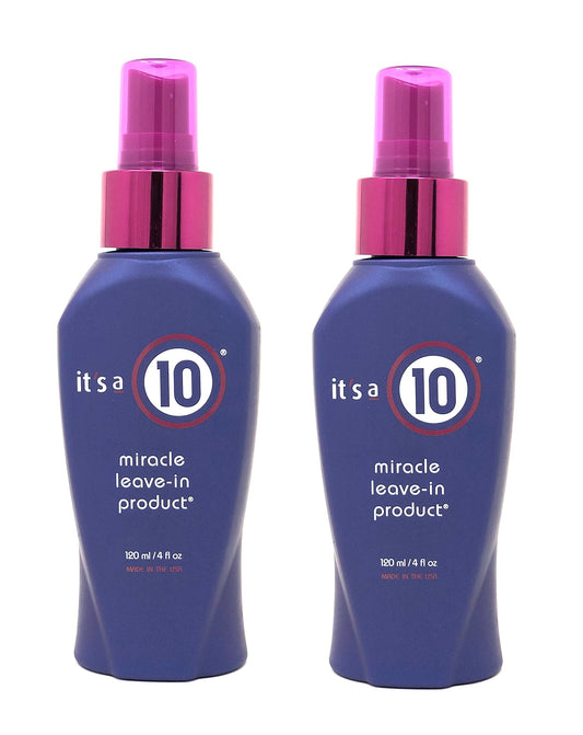 It's a 10 Haircare Miracle Leave-In bottle front view for frizz control and shine.