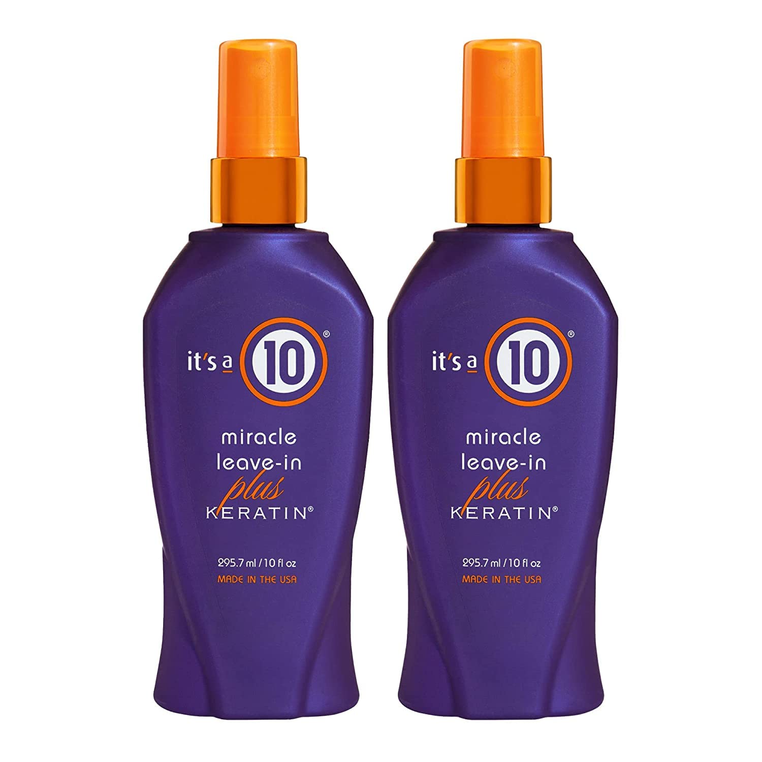 It's a 10 Haircare Miracle Leave-In Plus Keratin Spray bottle pour for detangling and heat protection