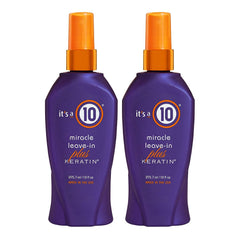 It's a 10 Haircare Miracle Leave-In Plus Keratin Spray bottle pour for detangling and heat protection