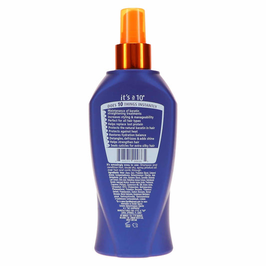 It's a 10 Haircare Miracle Leave-In Plus Keratin Spray mist on hair for smooth frizz-free styling