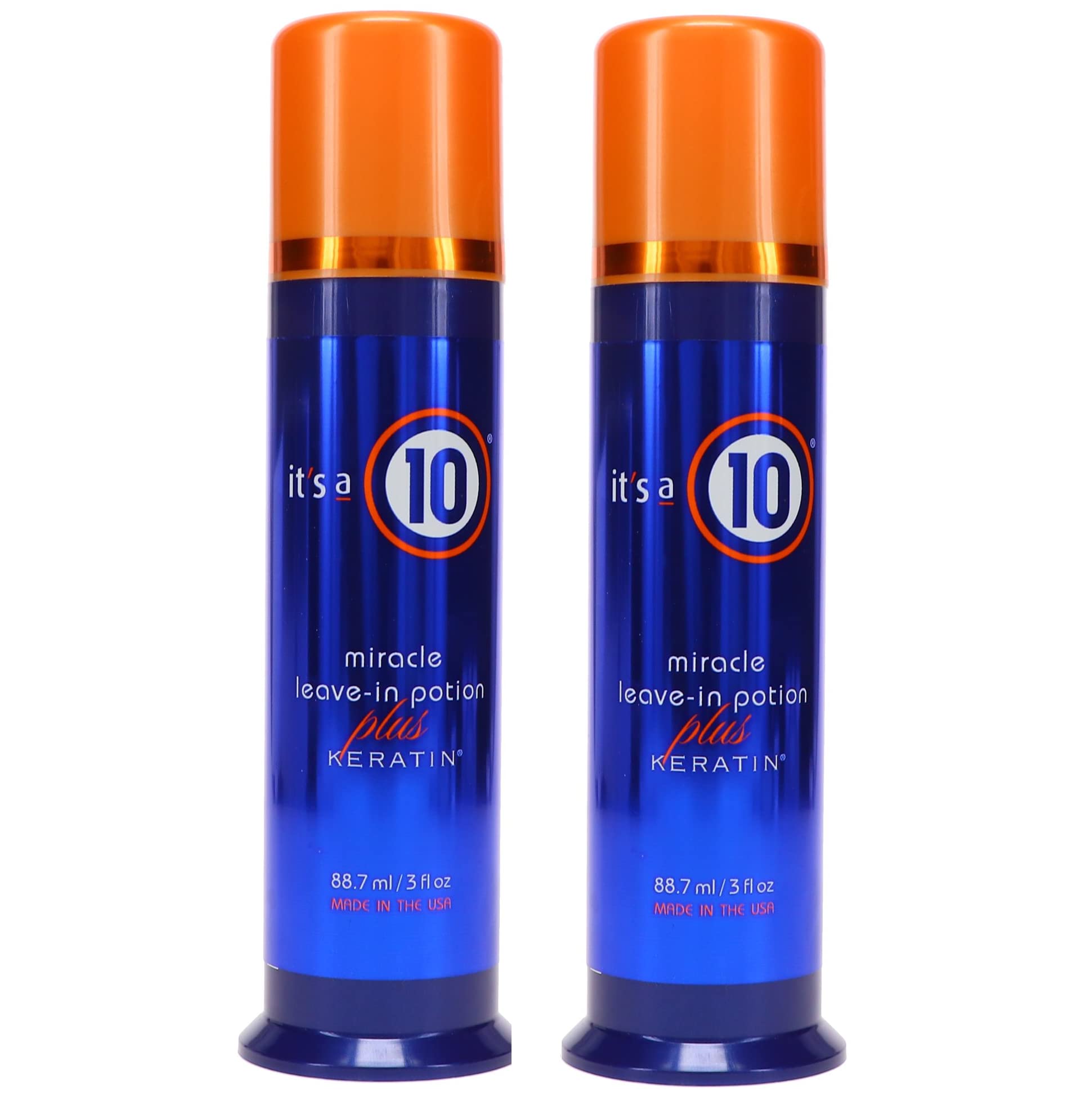 It's a 10 Haircare Miracle Leave-In Potion Plus Keratin bottle showing frizz control and shine.