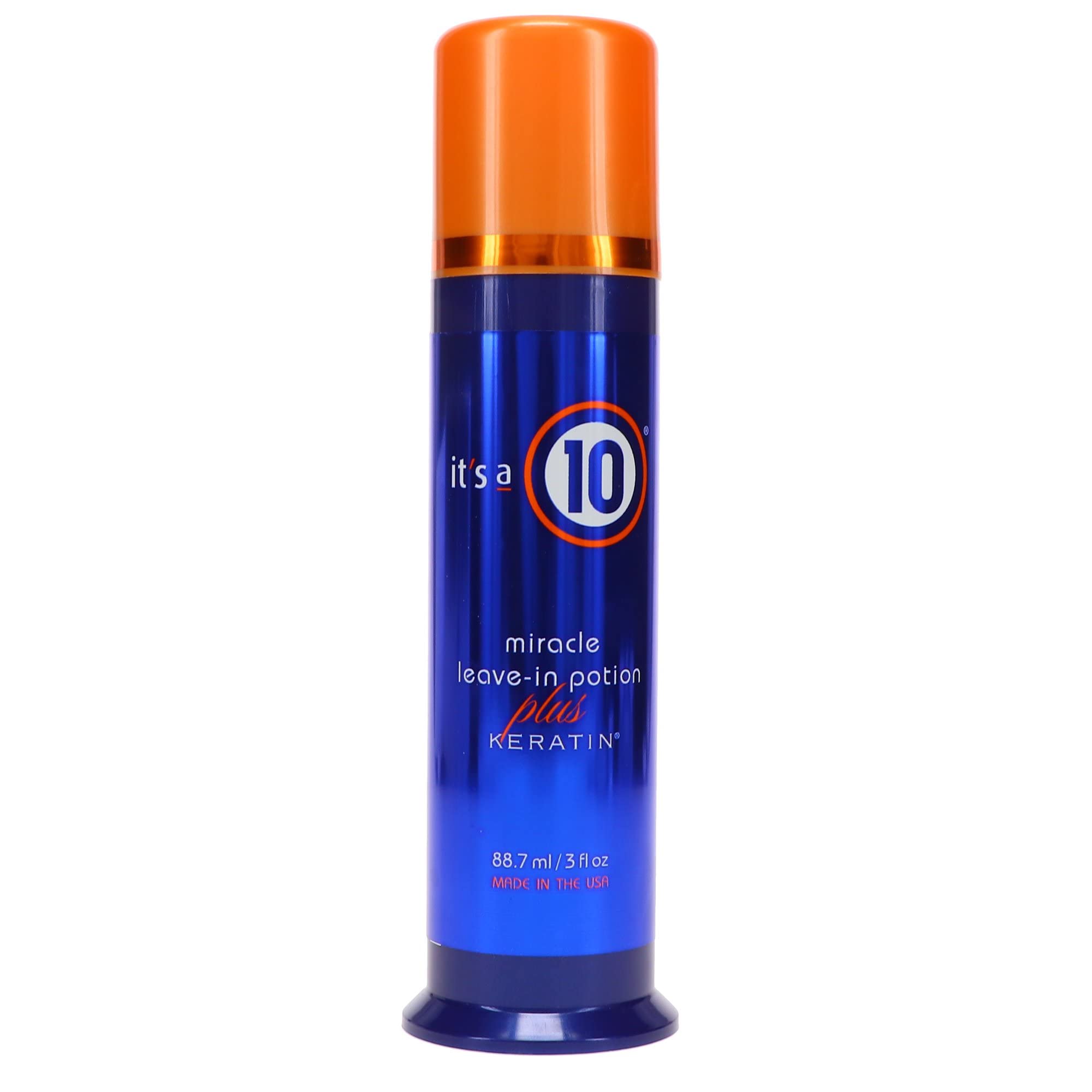 Its a 10 Haircare Miracle Leave-In Potion Plus Keratin bottle pour boosts shine and smoothness.