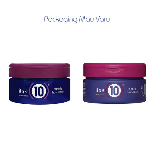 It's a 10 Miracle Hair Mask 8 oz jar closeup highlights rich cream texture.