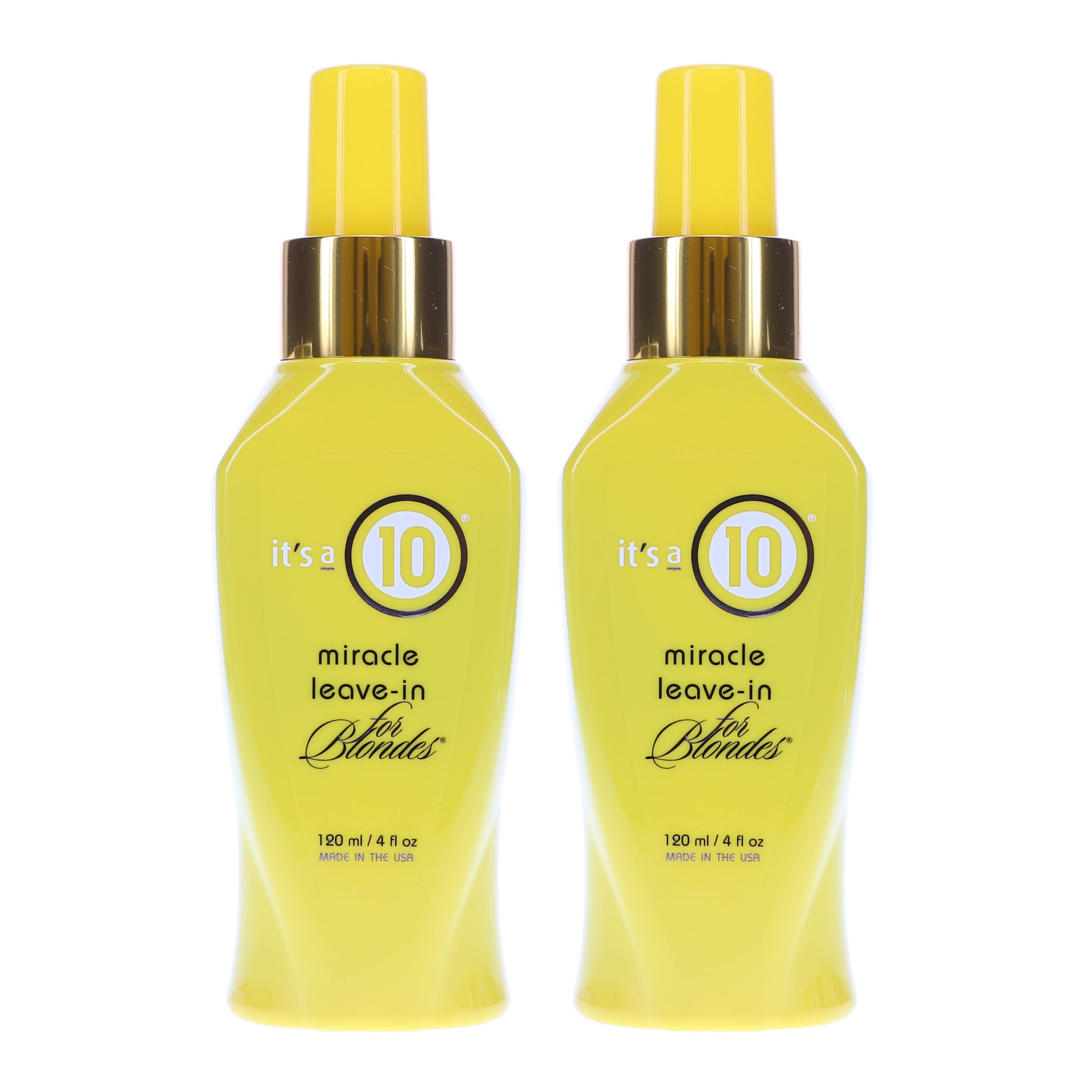 ITS A 10 Miracle Leave-In for Blondes bottle on shelf boosts brightness and overall hair health.