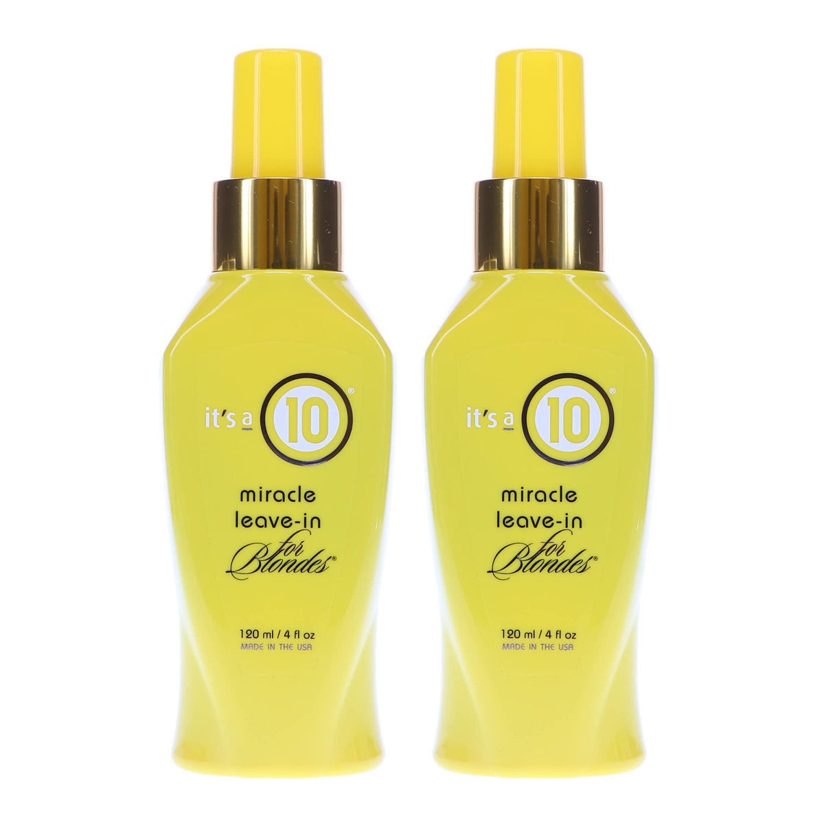 ITS A 10 Miracle Leave-In for Blondes bottle on shelf boosts brightness and overall hair health.