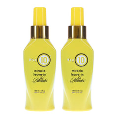 ITS A 10 Miracle Leave-In for Blondes bottle on shelf boosts brightness and overall hair health.