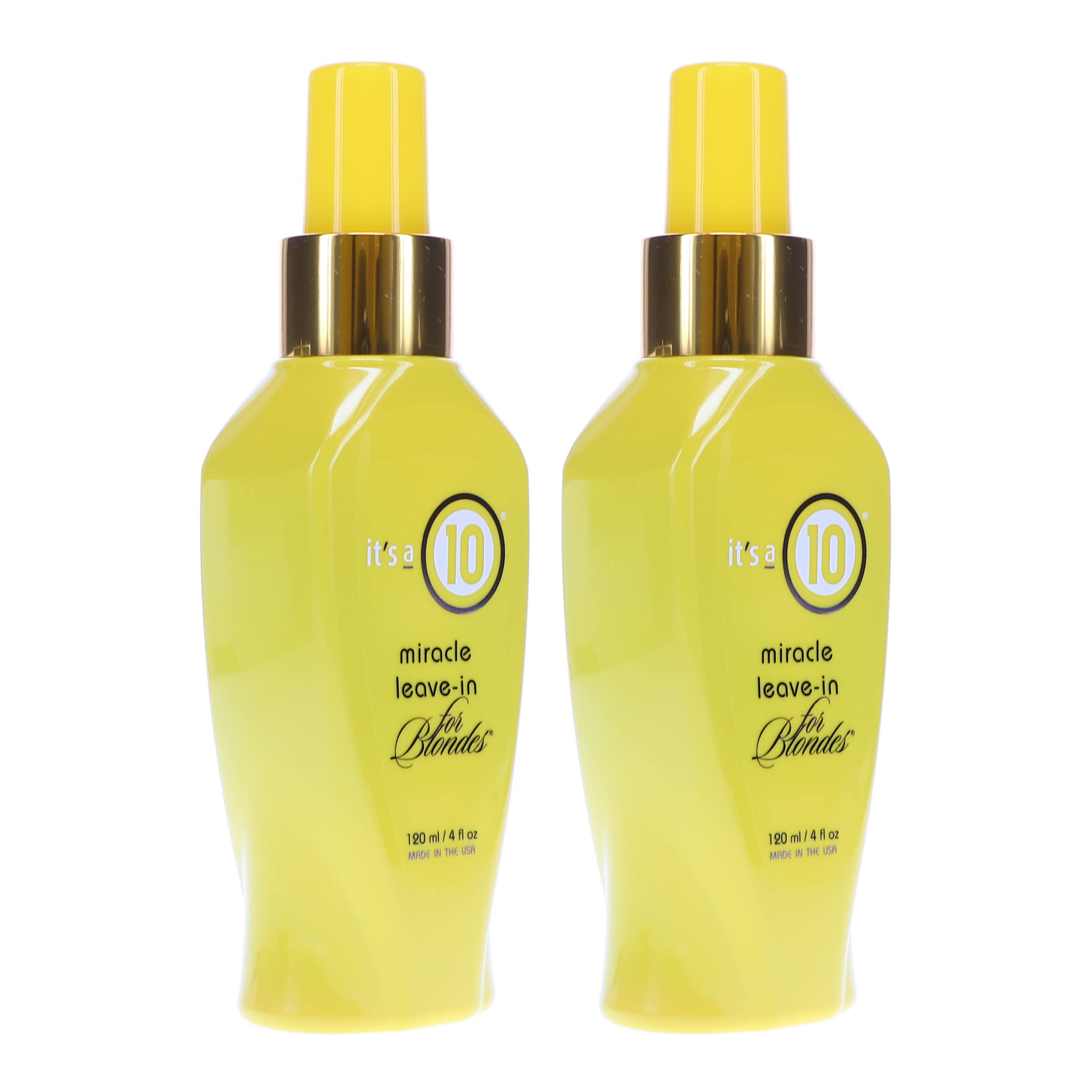 ITS A 10 Miracle Leave-In for Blondes brass-neutralizing effect illustrated.
