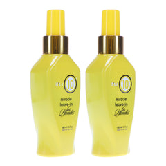 ITS A 10 Miracle Leave-In for Blondes brass-neutralizing effect illustrated.