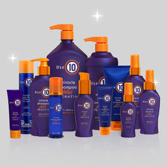 It's a 10 Miracle Leave-In Plus Keratin Spray pack of four ready for routine