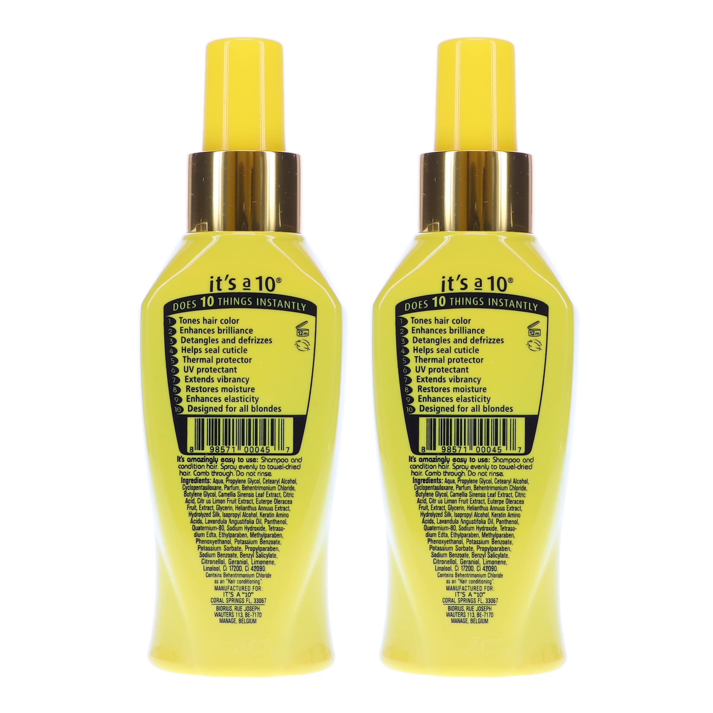 ITS A 10 Miracle Leave-In for Blondes two-pack packaging shown together.