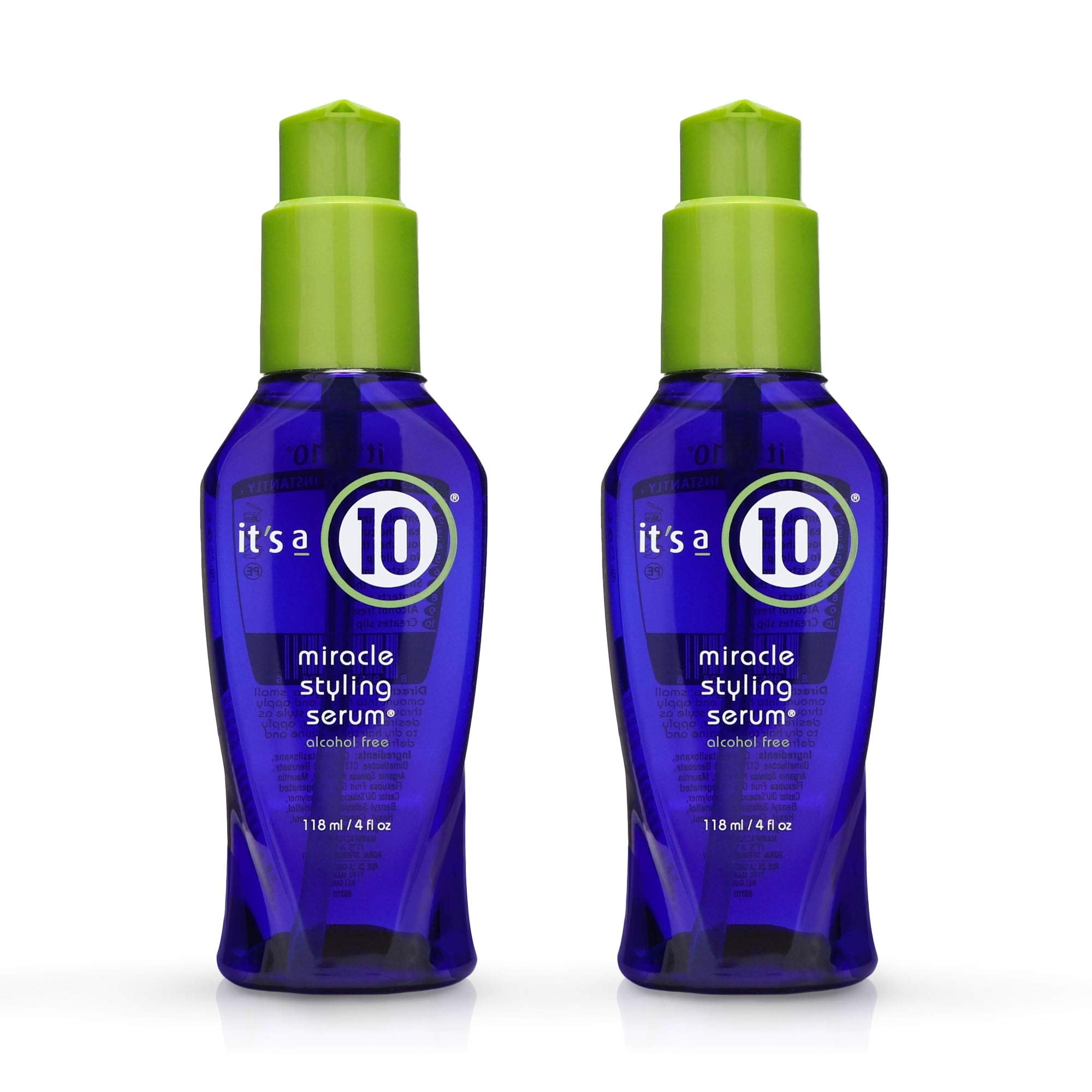 It's a 10 Miracle Styling Serum bottle front view highlights smoothness and shine.