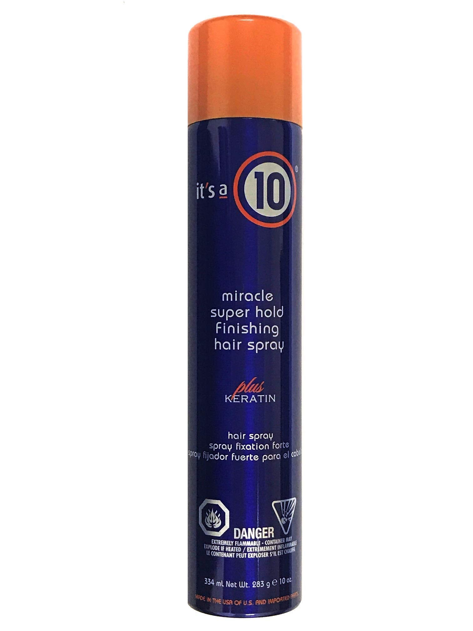 Its A 10 Miracle Super Hold Spray bottle shows flexible hold and shine.