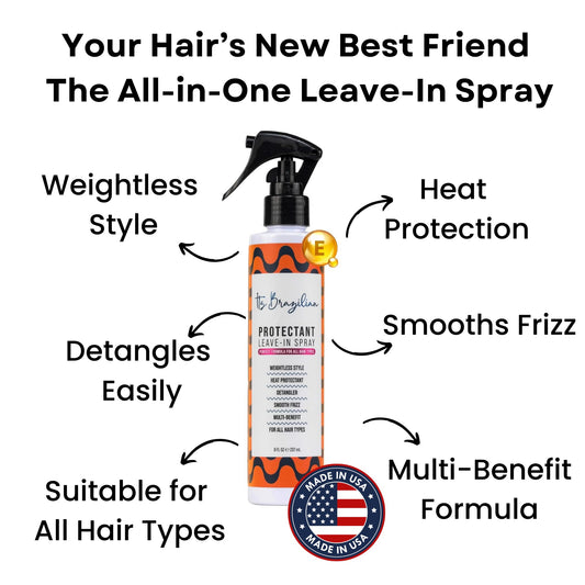 Its Brazilian Leave In Conditioner Spray in hand demonstrates detangling action for faster styling.
