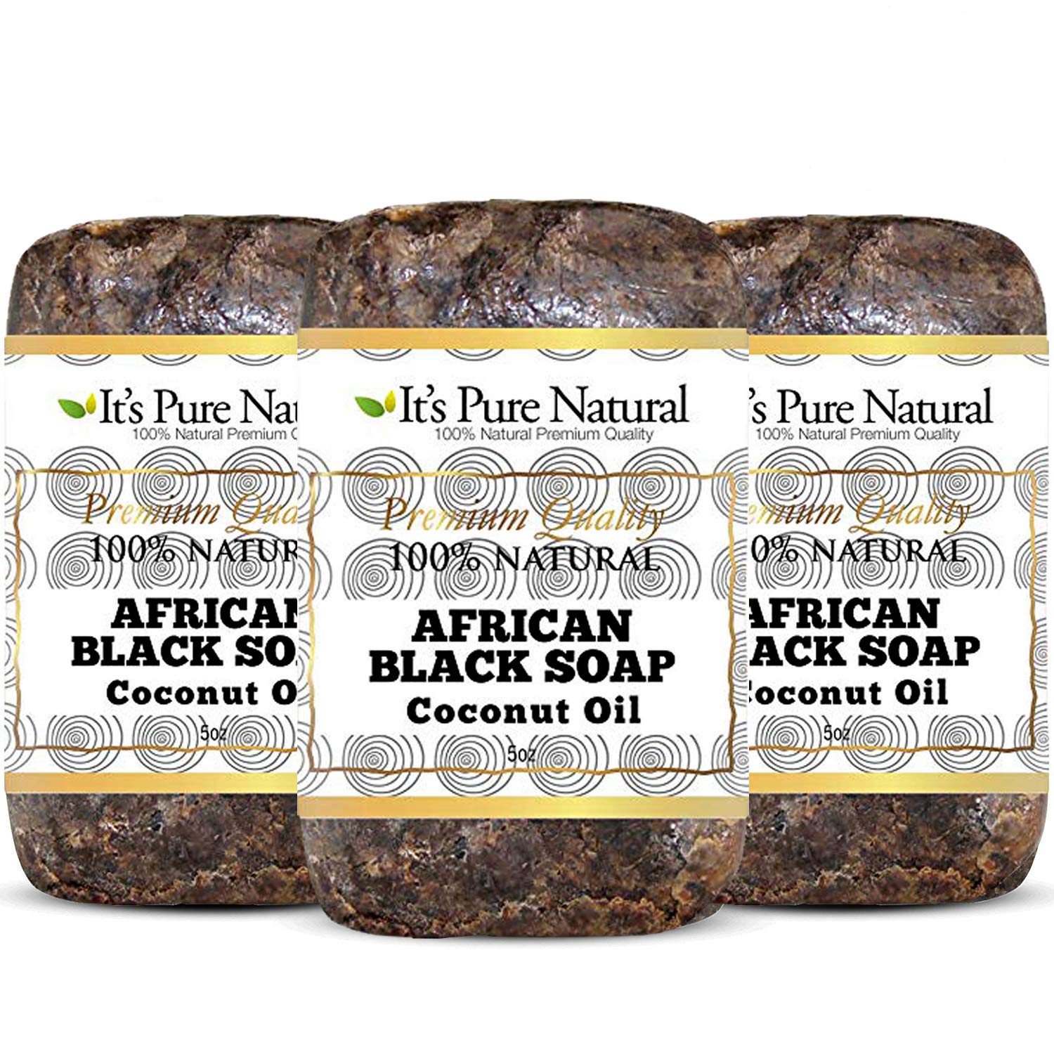 It's Pure Natural African Black Soap with Coconut Oil front view for gentle face and body cleanse