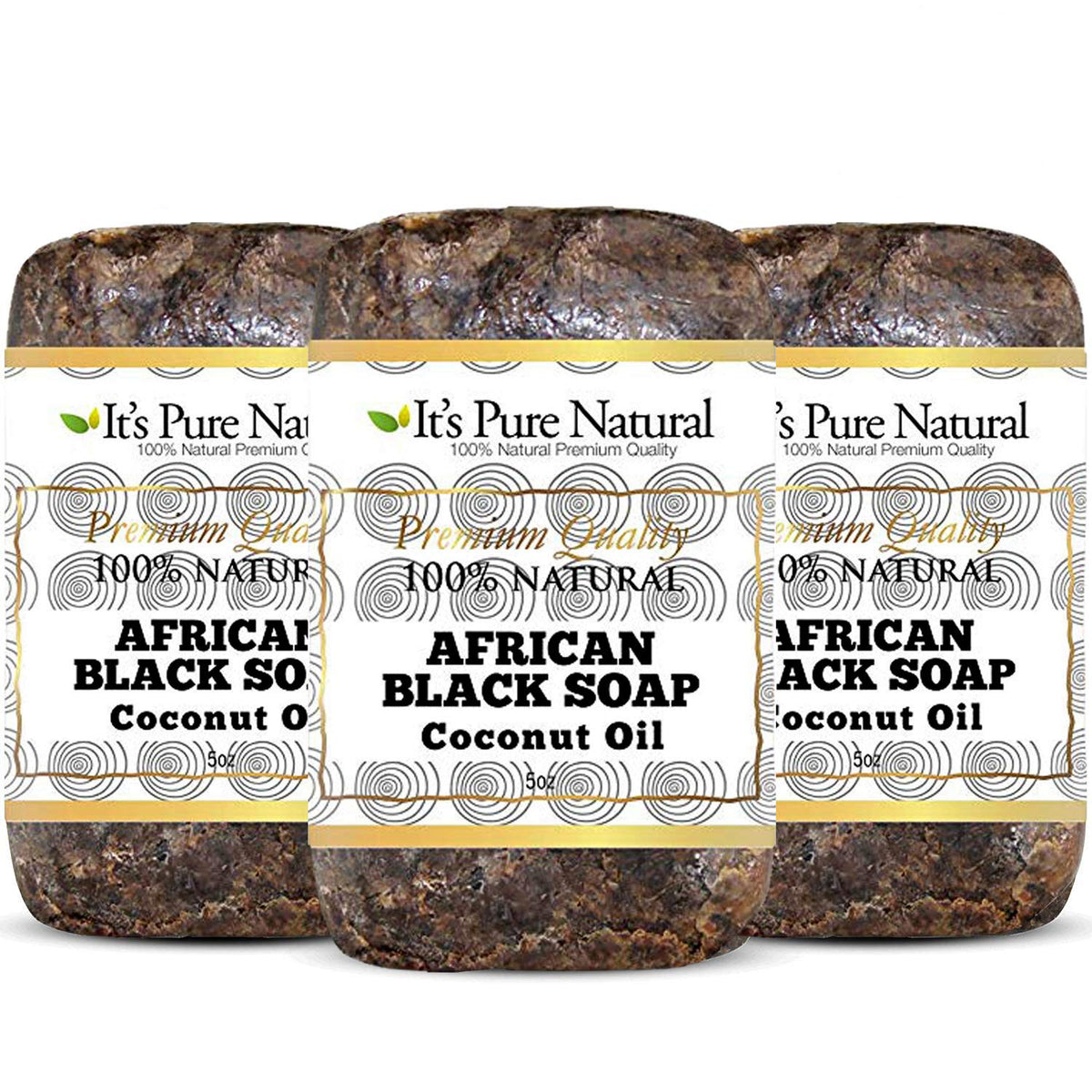 It's Pure Natural African Black Soap with Coconut Oil front view for gentle face and body cleanse