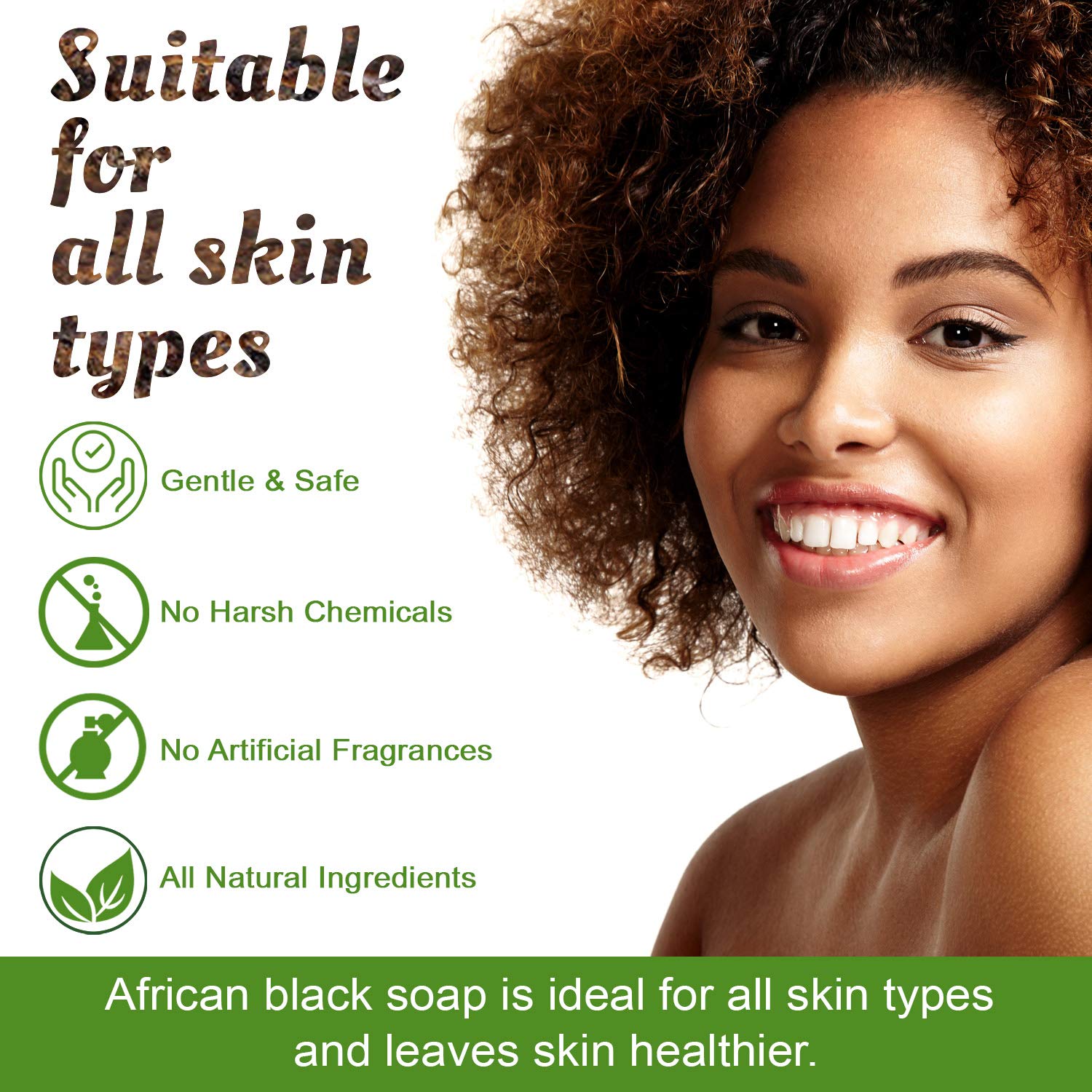 It's Pure Natural African Black Soap bars closeup—textured surface rich in vitamins A and E