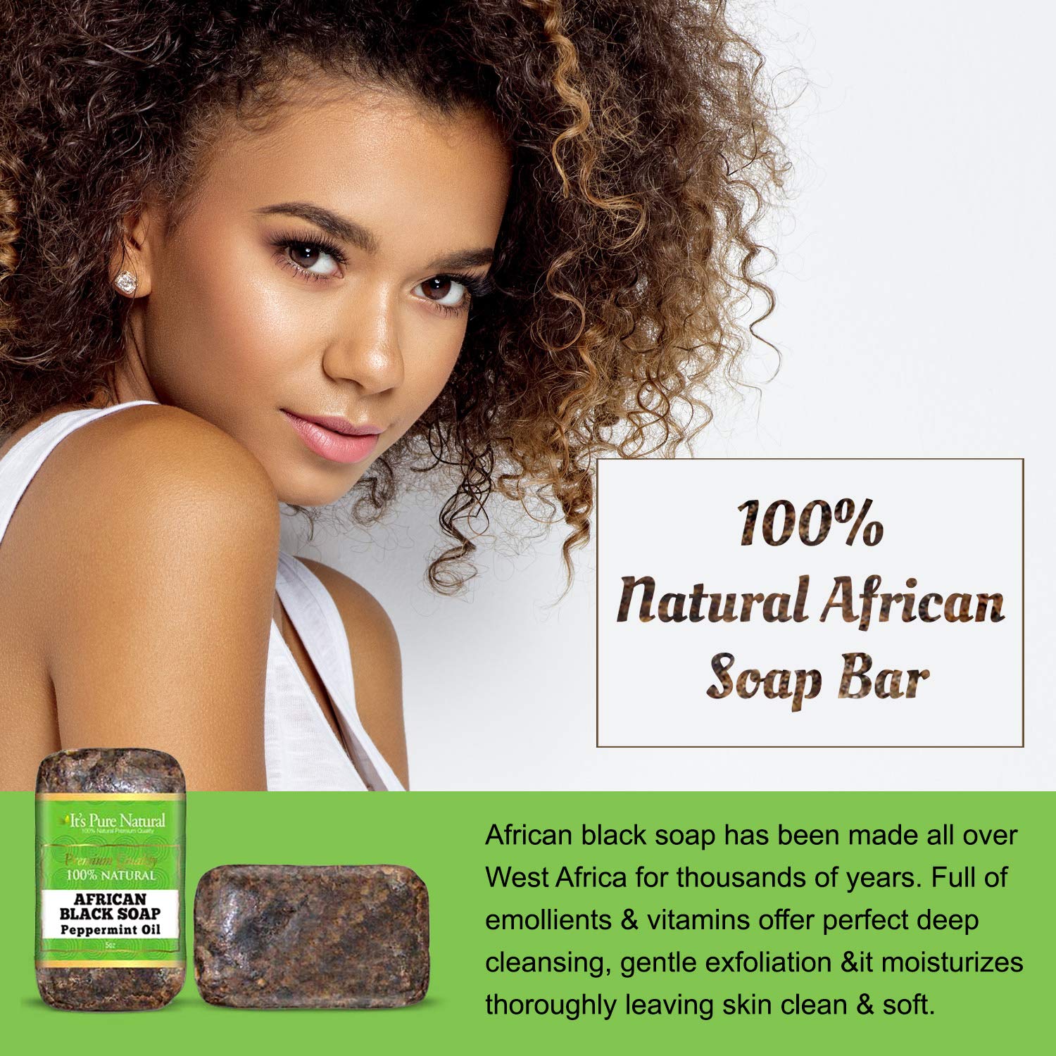 It's Pure Natural African Black Soap lather closeup—gentle cleansing with peppermint oil