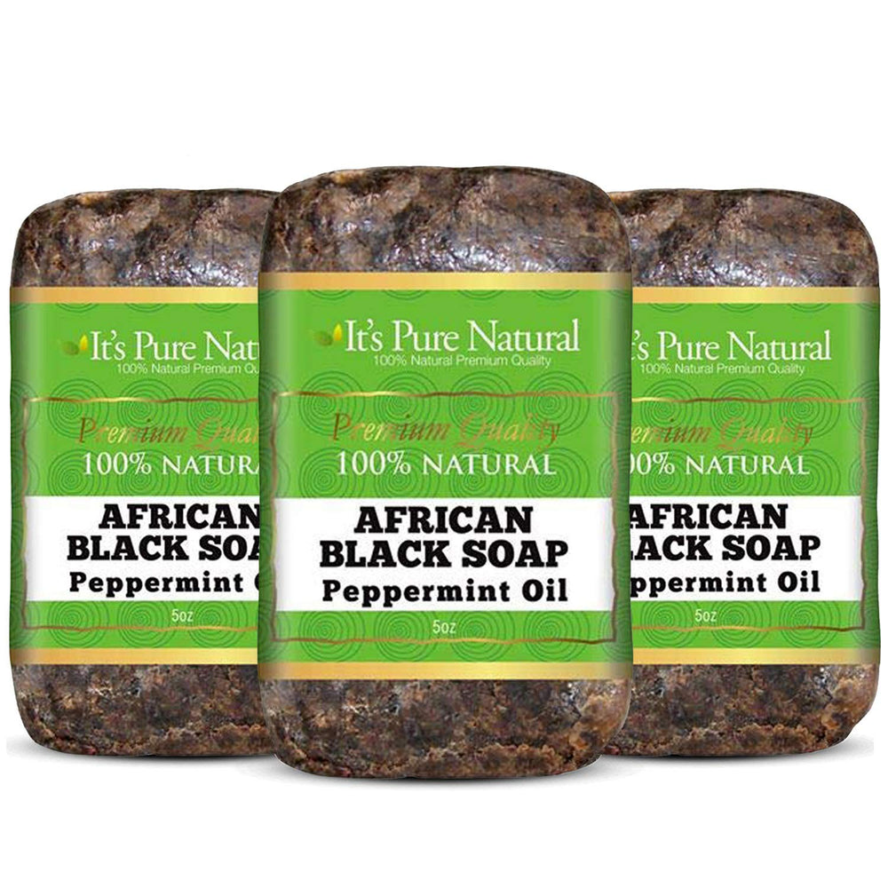 It's Pure Natural African Black Soap pack-3 label for daily face and body cleansing