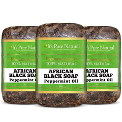 It's Pure Natural African Black Soap pack-3 label for daily face and body cleansing
