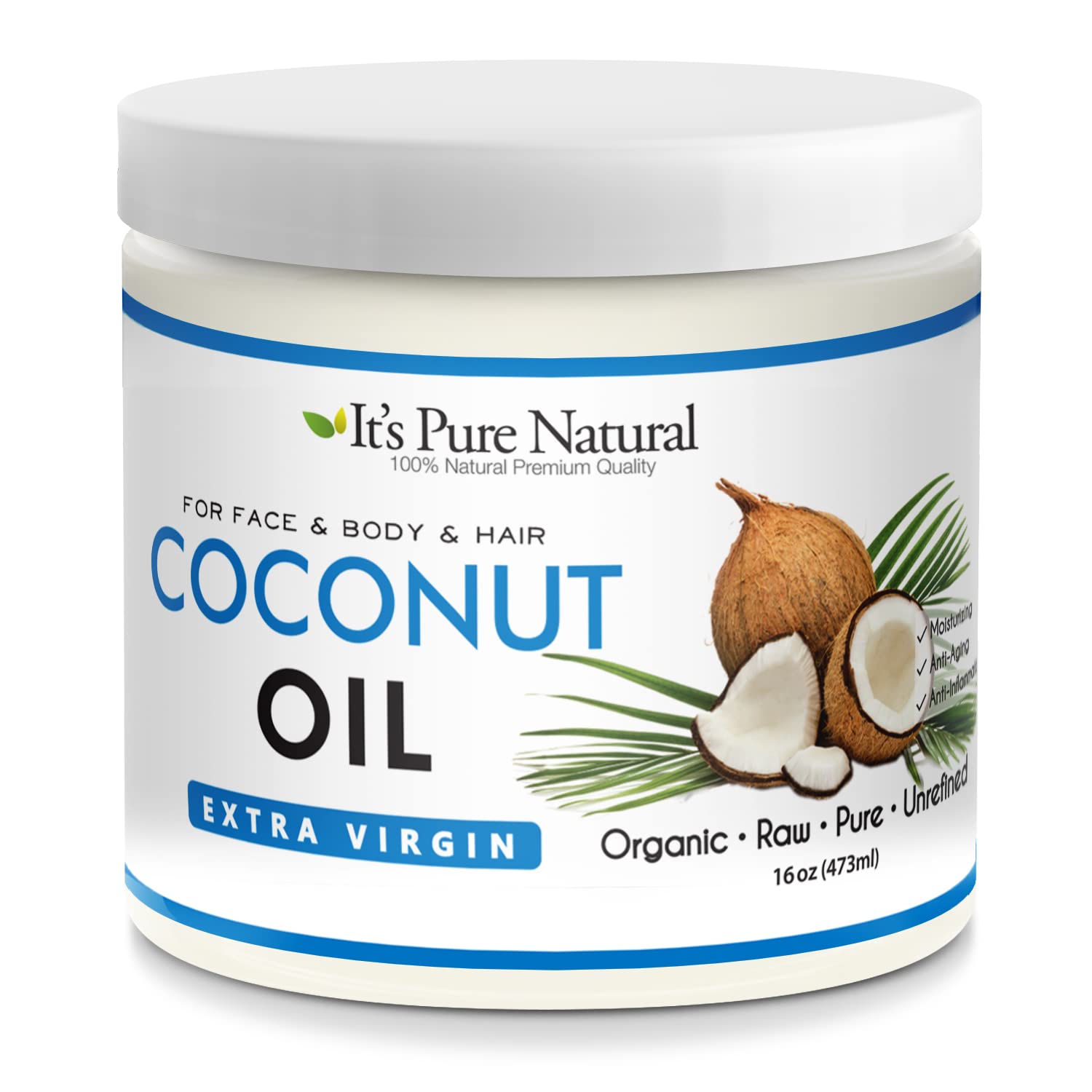 It's Pure Natural coconut oil bottle pour for easy daily skincare and hair care.