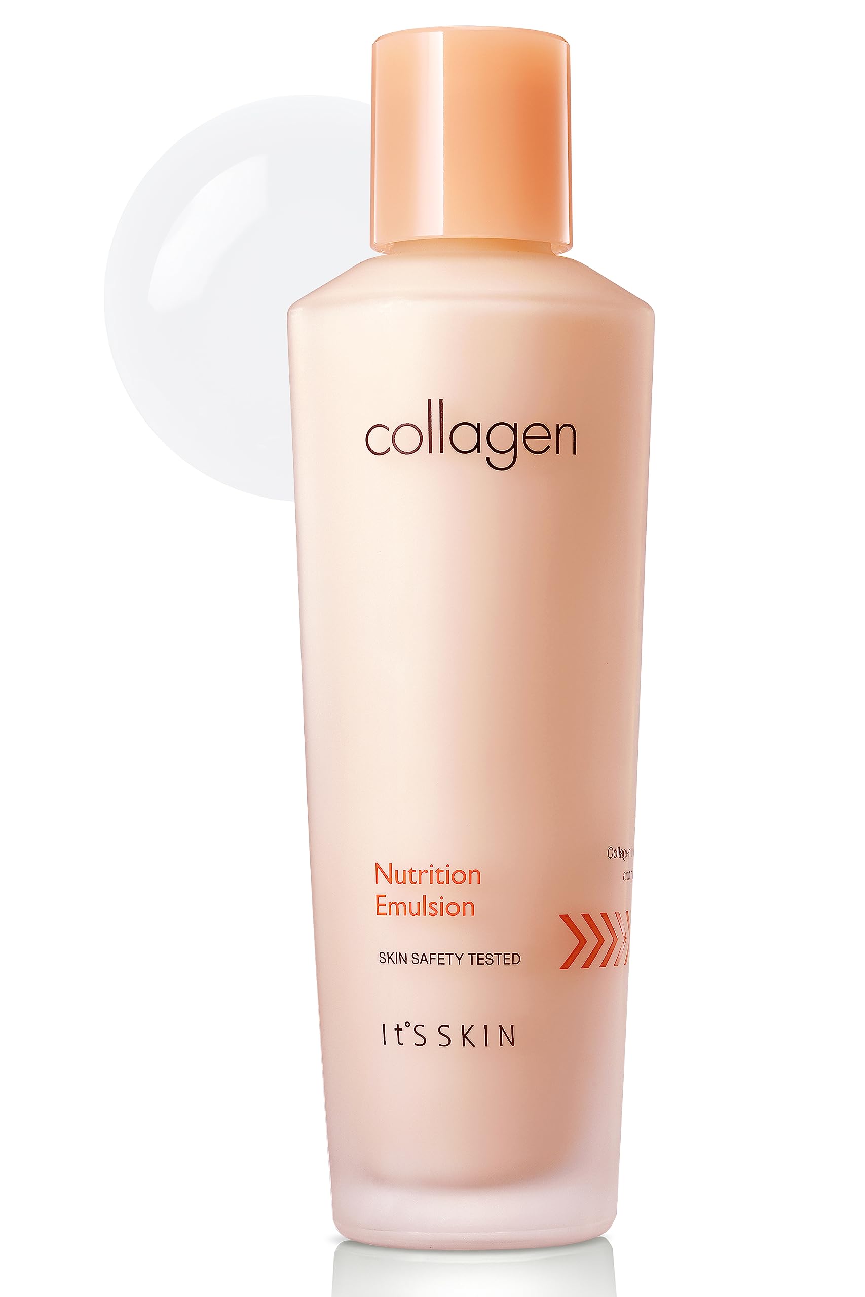 Its Skin Collagen Nutrition Emulsion bottle pour showing quick hydration for daily use.