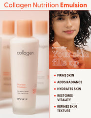 Its Skin Collagen Nutrition Emulsion texture closeup shows creamy, smooth application.