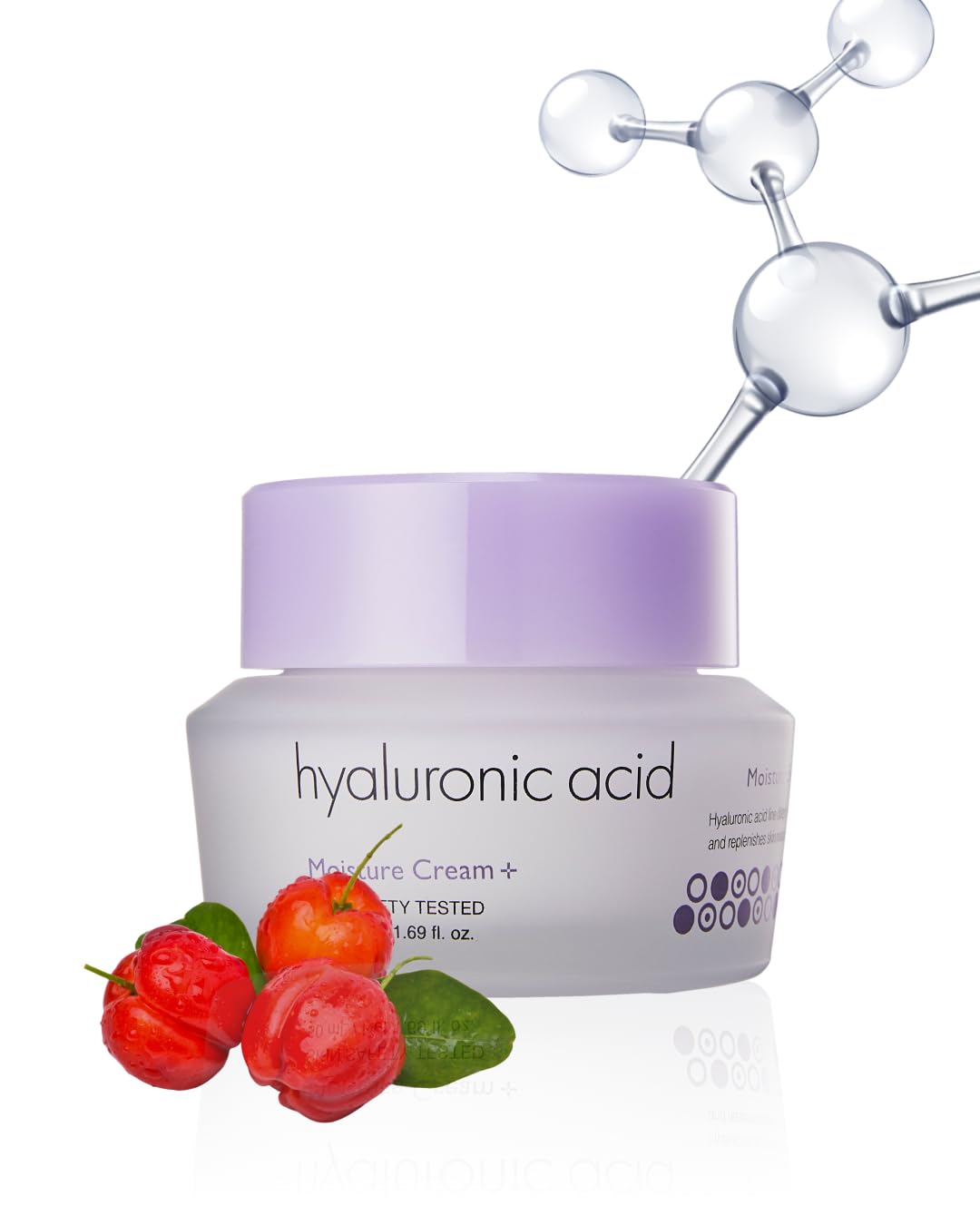 Its Skin Hyaluronic Acid Moisture Cream jar close-up showing rich texture for deep hydration.