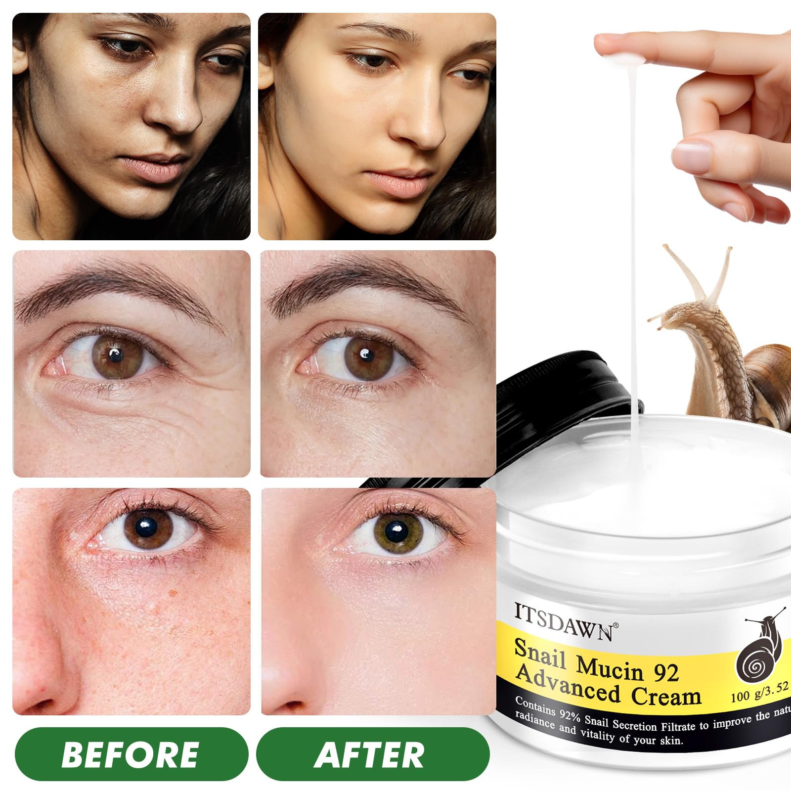 ITSDAWN snail mucin 92% cream application routine for gentle daily massage