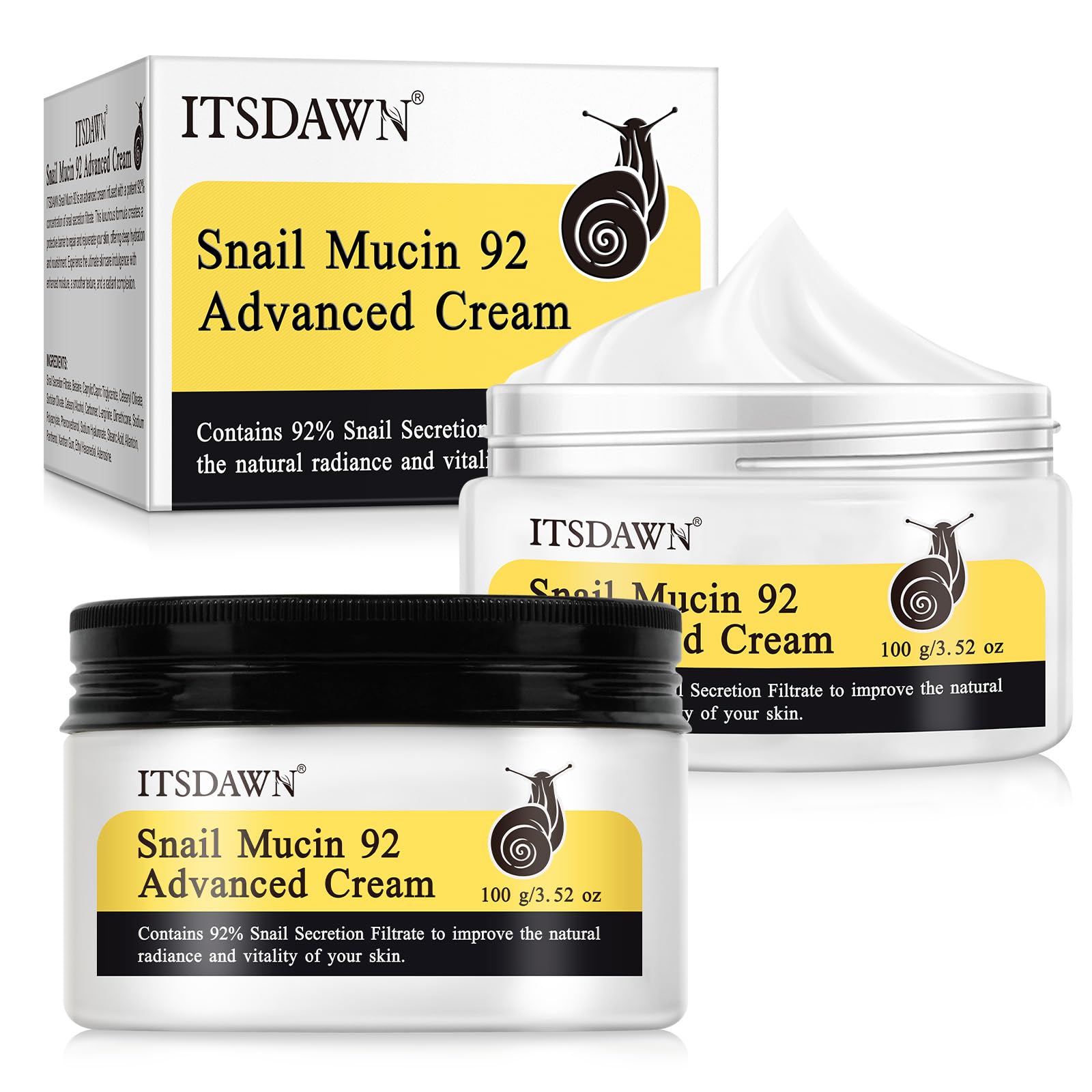 ITSDAWN snail mucin 92% cream jar front for deep hydration