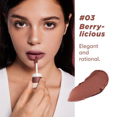 ITY Velvet Matte Lip Stain Berrylicious close-up shows rich pigment payoff.