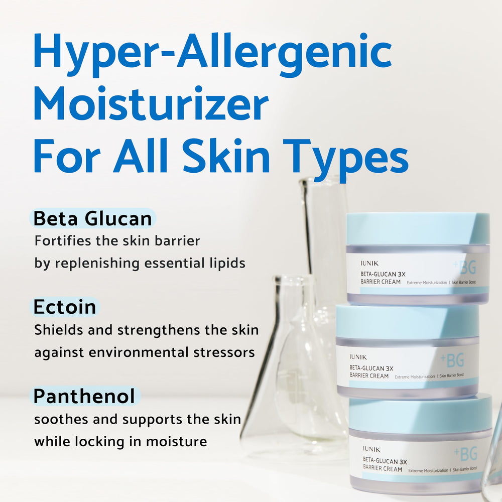 IUNIK Beta-Glucan barrier cream packaging for day and night skincare.